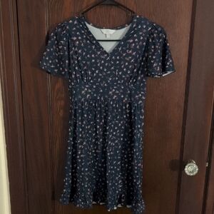 Market & Spruce Blue Floral Short Sleeve Faux Wrap Dress Size 10